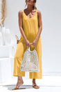 Arolora tie-straps-backless-pocketed-cotton-jumpsuits