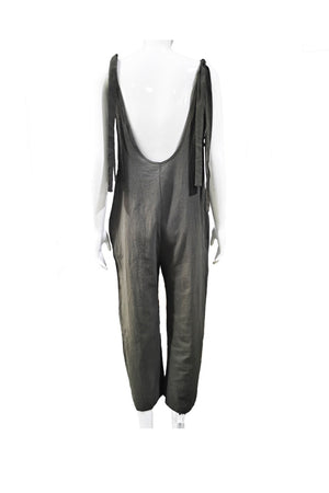 Arolora tie-straps-backless-pocketed-cotton-jumpsuits