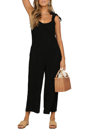 Arolora tie-straps-backless-pocketed-cotton-jumpsuits