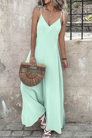 Arolora tie-straps-v-neck-slit-wide-leg-jumpsuits