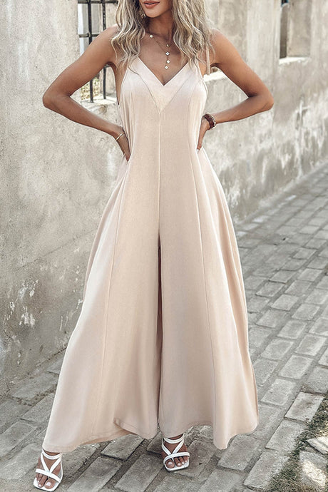 Arolora tie-straps-v-neck-slit-wide-leg-jumpsuits