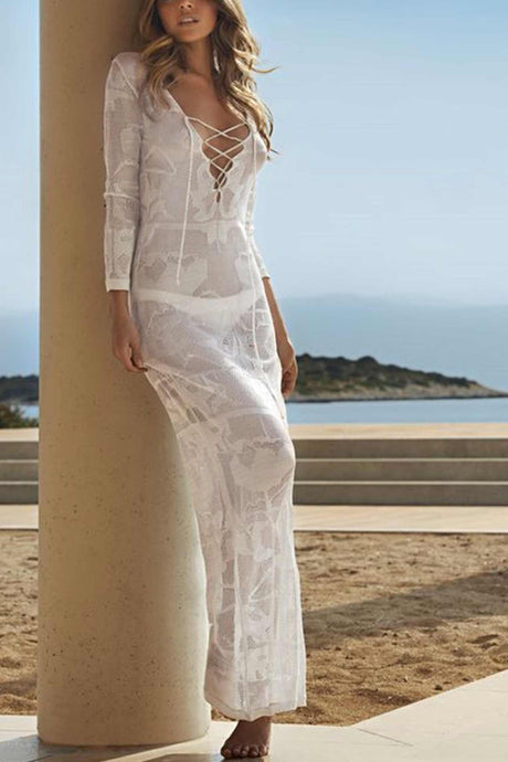 Tie-up Knit Slit Cover-up Dress