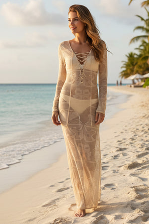 Tie-up Knit Slit Cover-up Dress