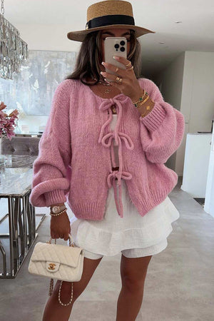 Tie-up Lantern Sleeve Cardigan