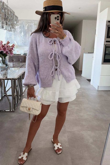 Tie-up Lantern Sleeve Cardigan