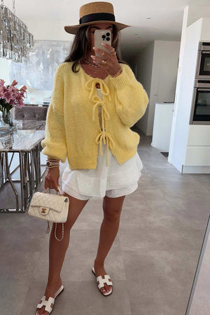 Tie-up Lantern Sleeve Cardigan