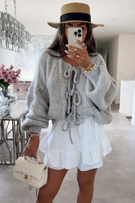 Tie-up Lantern Sleeve Cardigan