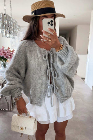 Tie-up Lantern Sleeve Cardigan