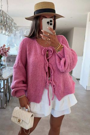 Tie-up Lantern Sleeve Cardigan