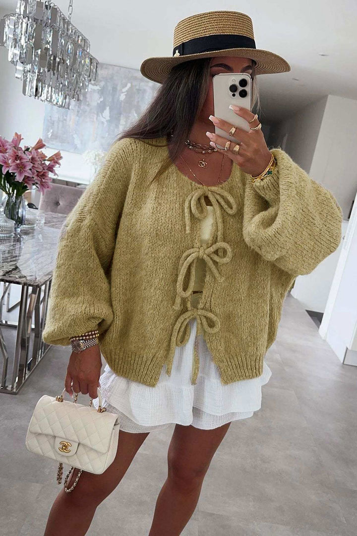 Tie-up Lantern Sleeve Cardigan