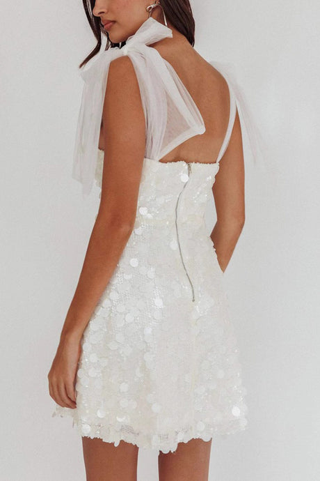 Arolora Tie-up Low Cut Sequin Mini Dress