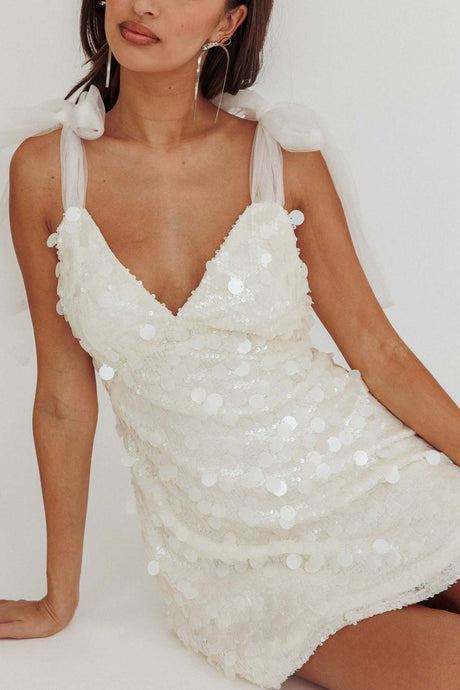 Arolora Tie-up Low Cut Sequin Mini Dress