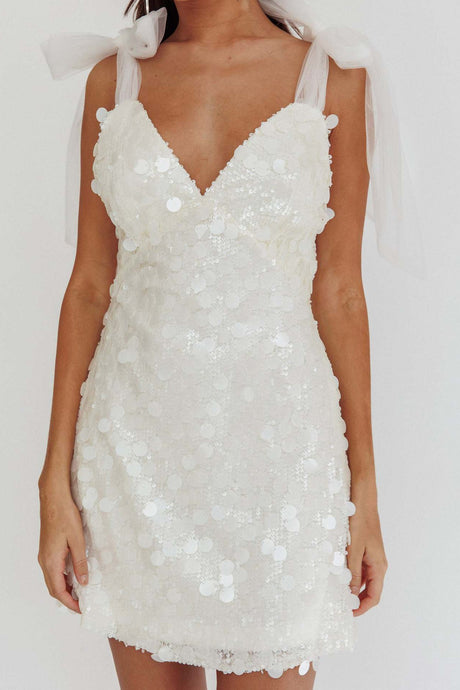 Arolora Tie-up Low Cut Sequin Mini Dress