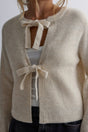 Arolora tie-up-ribbed-knit-short-cardigan