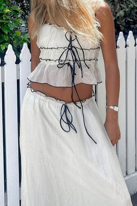 Tie-up Ruffle Midi Skirt Suits