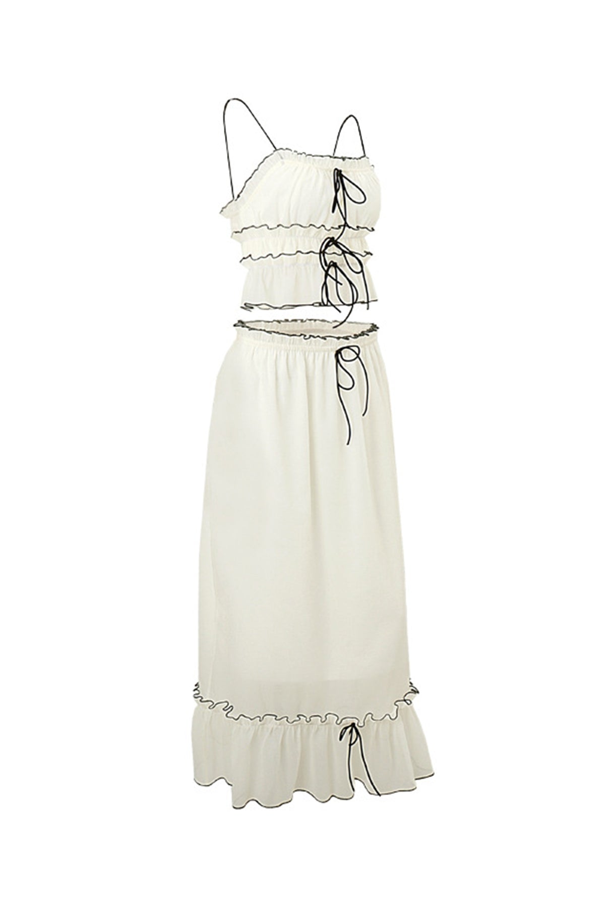 Tie-up Ruffle Midi Skirt Suits