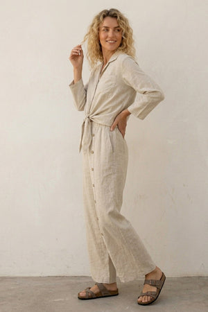 Tie-up Shirt Single-breasted Long Pants Set