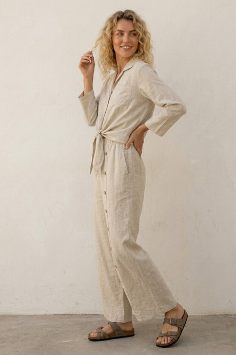 Tie-up Shirt Single-breasted Long Pants Set