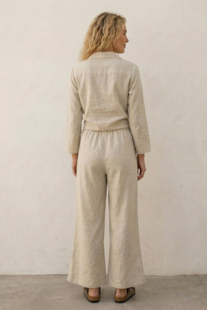 Tie-up Shirt Single-breasted Long Pants Set