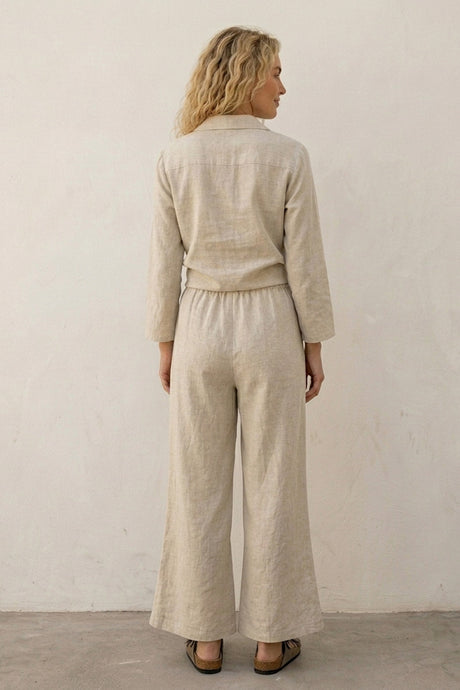 Tie-up Shirt Single-breasted Long Pants Set