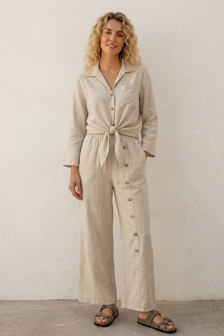 Tie-up Shirt Single-breasted Long Pants Set