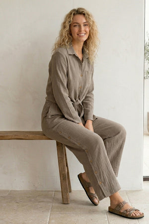 Tie-up Shirt Single-breasted Long Pants Set