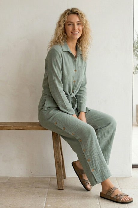 Tie-up Shirt Single-breasted Long Pants Set