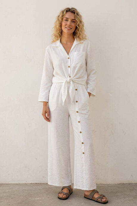 Tie-up Shirt Single-breasted Long Pants Set