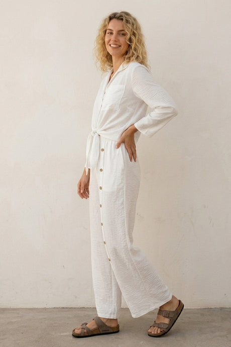Tie-up Shirt Single-breasted Long Pants Set