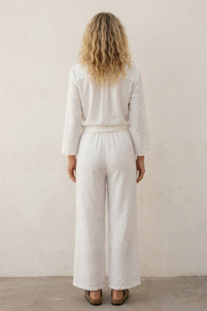 Tie-up Shirt Single-breasted Long Pants Set