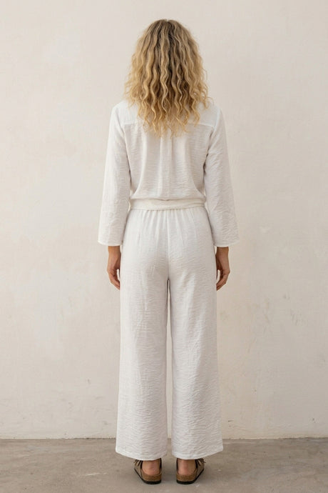 Tie-up Shirt Single-breasted Long Pants Set