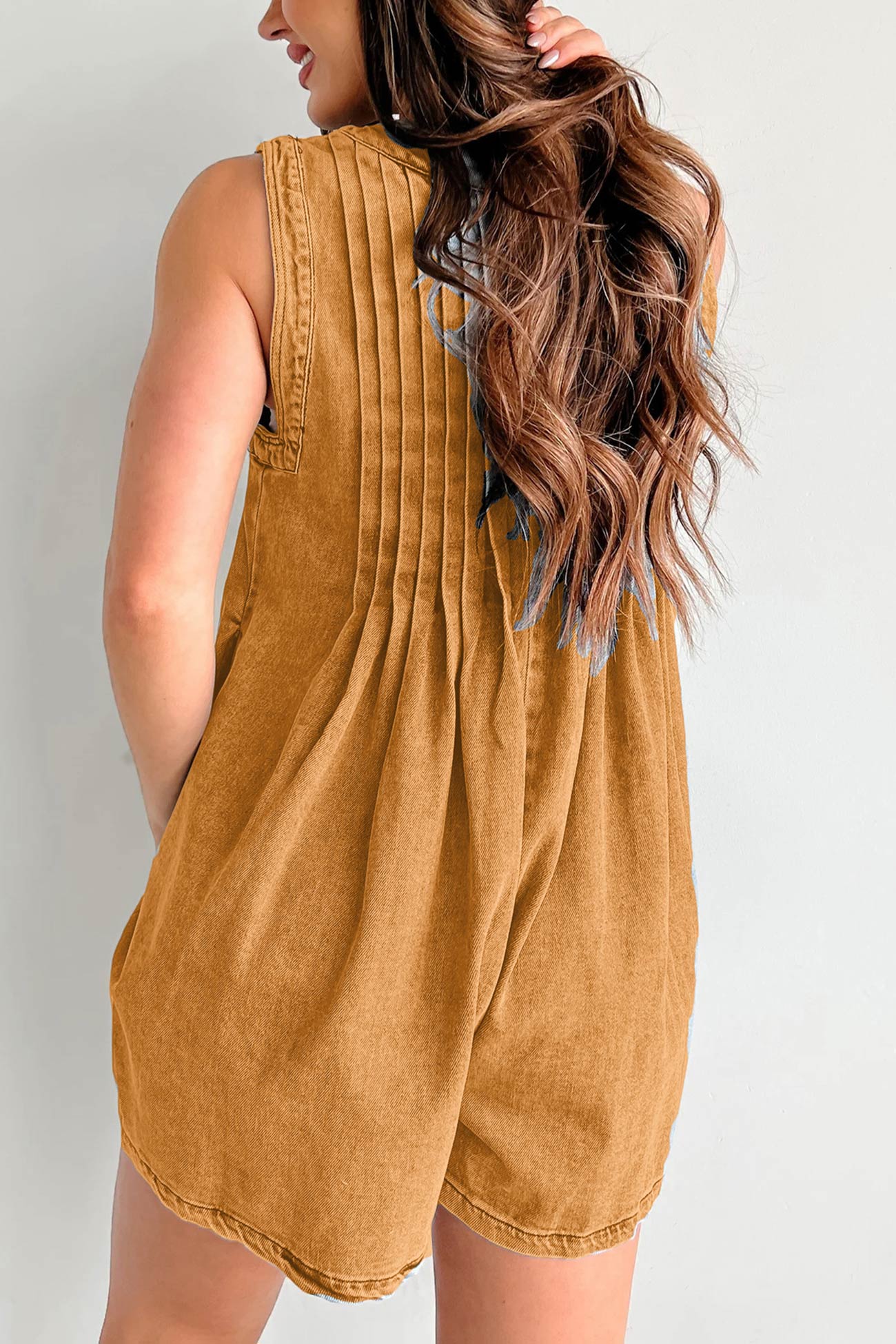 Arolora tie-up-sleeveless-denim-rompers