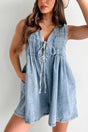 Arolora tie-up-sleeveless-denim-rompers