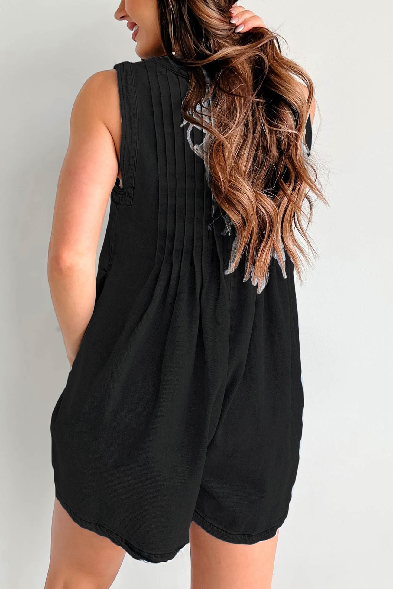 Arolora tie-up-sleeveless-denim-rompers