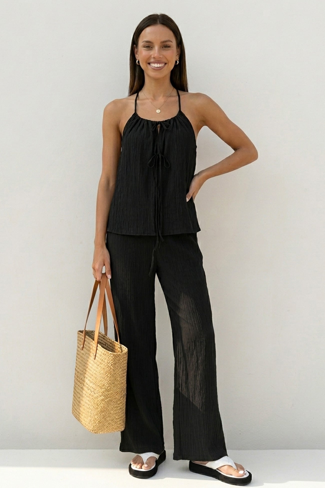 Tie-up Vest Long Pants Set