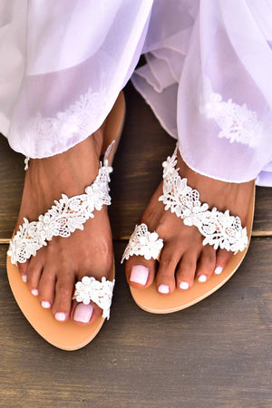 Toe Ring Lace Flower Pearl Sandals