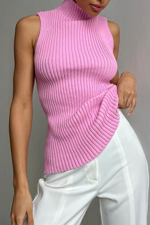 Turtleneck Sleeveless Ribbed Knit Sweater