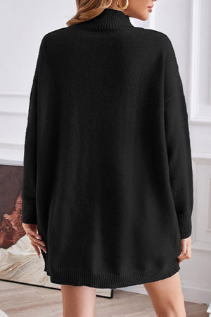 Turtleneck Slit-front Mid-Length Sweater