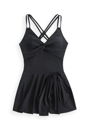 Arolora Twist Front Crossover Skirted One-Piece Swimsuit