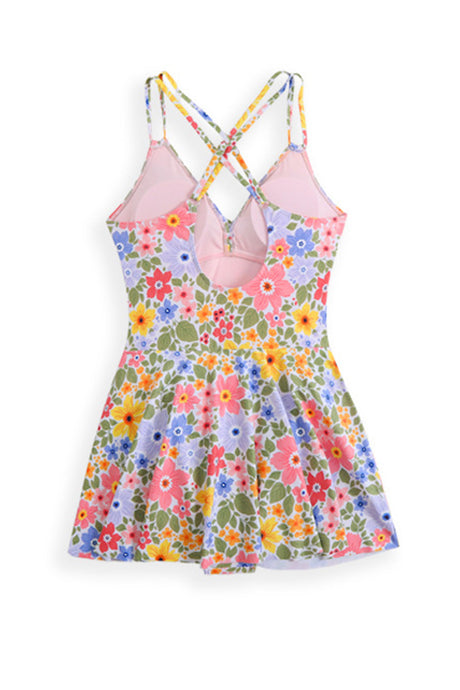 Arolora Twist Front Crossover Skirted One-Piece Swimsuit