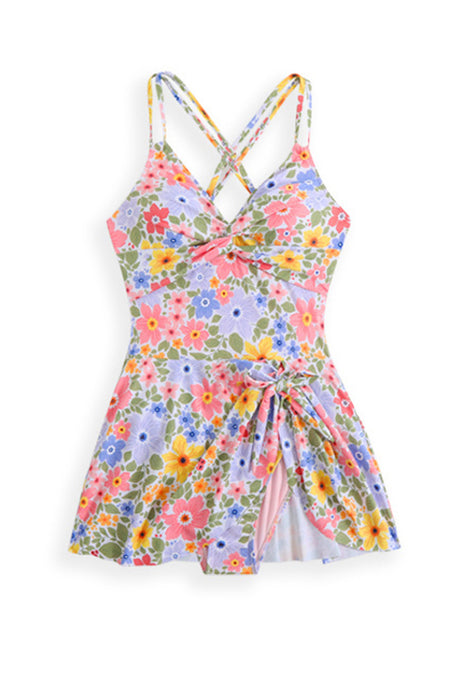 Arolora Twist Front Crossover Skirted One-Piece Swimsuit