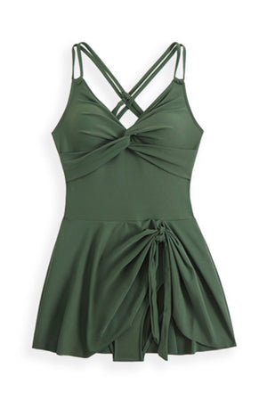 Arolora Twist Front Crossover Skirted One-Piece Swimsuit