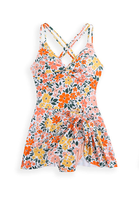 Arolora Twist Front Crossover Skirted One-Piece Swimsuit