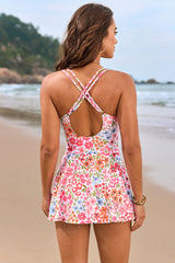 Arolora Twist Front Crossover Skirted One-Piece Swimsuit