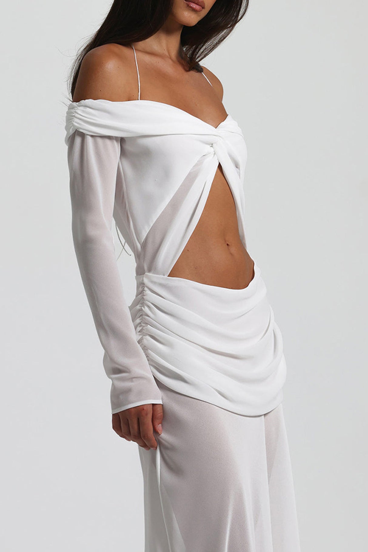 Arolora Twisted Off-shoulder Cutout Chiffon Maxi Dress