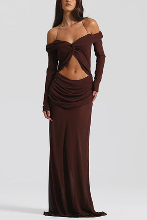 Arolora Twisted Off-shoulder Cutout Chiffon Maxi Dress