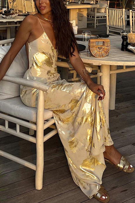 Arolora v-neck-backless-hot-stamping-cami-dress