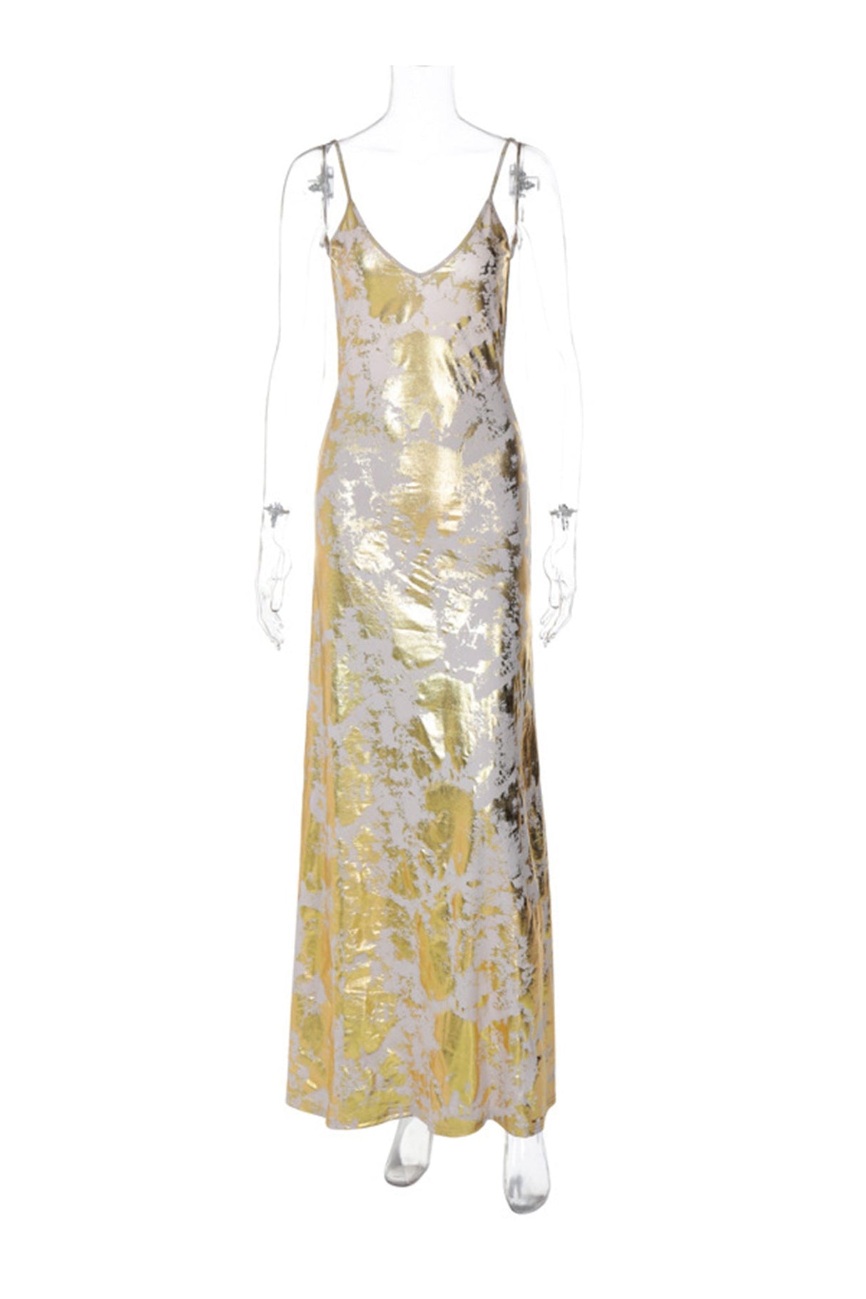 Arolora v-neck-backless-hot-stamping-cami-dress