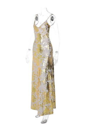 Arolora v-neck-backless-hot-stamping-cami-dress