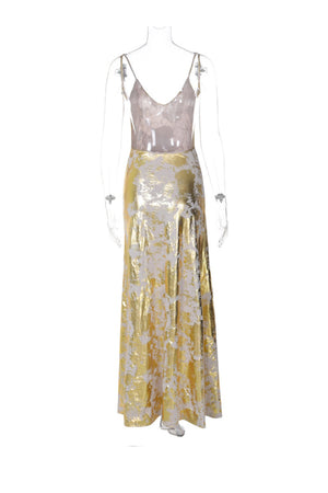 Arolora v-neck-backless-hot-stamping-cami-dress